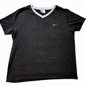 Vintage 90s Nike V Neck T Shirt Black White Sz L